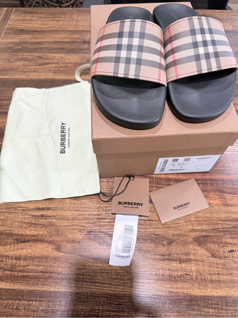 Burberry Plaid Slide Sandals in Beige and Black - Picture 7 of 9